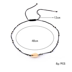 Wholesale Bohemian Women Jewelry Simple Black Rope Chain Silver Color Beads Shell Clavicle Choker Necklace Beach Accessories