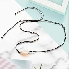 Wholesale Bohemian Women Jewelry Simple Black Rope Chain Silver Color Beads Shell Clavicle Choker Necklace Beach Accessories