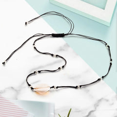 Wholesale Bohemian Women Jewelry Simple Black Rope Chain Silver Color Beads Shell Clavicle Choker Necklace Beach Accessories