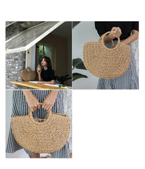 Summer Handmade Bags for Women Beach Weaving Ladies Straw Bag Wrapped Beach Bag Moon shaped Top Handle Handbags Totes
