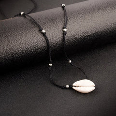 Wholesale Bohemian Women Jewelry Simple Black Rope Chain Silver Color Beads Shell Clavicle Choker Necklace Beach Accessories