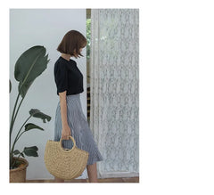 Summer Handmade Bags for Women Beach Weaving Ladies Straw Bag Wrapped Beach Bag Moon shaped Top Handle Handbags Totes