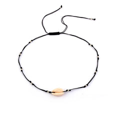 Wholesale Bohemian Women Jewelry Simple Black Rope Chain Silver Color Beads Shell Clavicle Choker Necklace Beach Accessories