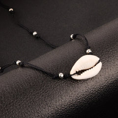 Wholesale Bohemian Women Jewelry Simple Black Rope Chain Silver Color Beads Shell Clavicle Choker Necklace Beach Accessories