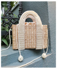 פניני חוף תיק נשים 2020 קיץ חדש אלגנטי ארוג חרוזים קש תיק נשי בוהמיה סרוג גדול Tote תיק חופשה מזדמן