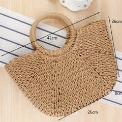 Summer Handmade Bags for Women Beach Weaving Ladies Straw Bag Wrapped Beach Bag Moon shaped Top Handle Handbags Totes