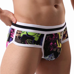 Herrenunterwäsche, sexy, tief sitzende Slips mit U-förmigem, konvexem Beutel und Print, atmungsaktiv, bequem, weich.