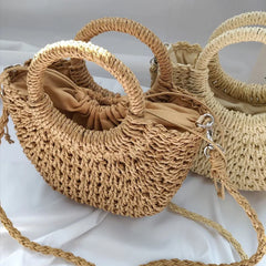 Summer Handmade Bags for Women Beach Weaving Ladies Straw Bag Wrapped Beach Bag Moon shaped Top Handle Handbags Totes