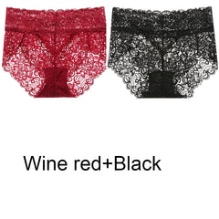 2pcs/Pack Women Lingerie Sexy Lace Panties Mid Waist Soft Underpants Transparent Ultra Thin Underwear Briefs