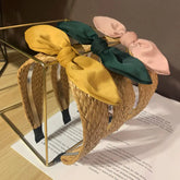 Raffia Straw Women Beach Hairbands Headbands Lovely Ribbits Ears Outdoor Hair Accessories Scrunchies Straw Head Wear Hair Hoops