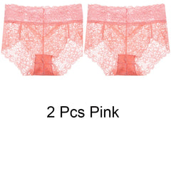 2pcs/Pack Women Lingerie Sexy Lace Panties Mid Waist Soft Underpants Transparent Ultra Thin Underwear Briefs