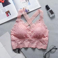 Women Sexy Lingerie Lace Bra Hollow Bralette Backless Top Female Padded Floral Brassiere Female Intimates Soft Underwear S-XL