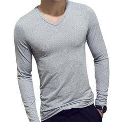 Men Shirt Long Sleeve Men's Clothing Solid Color Pullover Sweatshirt V Neck Slim Male Casual Base Shirt Autumn 2021