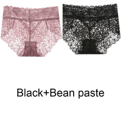 2pcs/Pack Women Lingerie Sexy Lace Panties Mid Waist Soft Underpants Transparent Ultra Thin Underwear Briefs