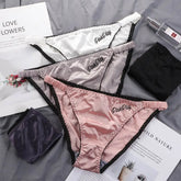 Sexy Girl Tangas Damen Glänzende Unterwäsche Höschen Niedrige Taille Einfarbig Satin Stoff Slips Stickerei Fitness Sport Unterhosen