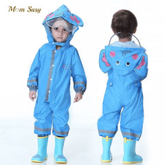 Baby Boy Girl Hooded Raincoat Jumpsuit Child Cartoon One-Piece Rain Gear Suit Kid Waterproof Rain Clothing 2-8Y