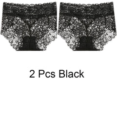 2pcs/Pack Women Lingerie Sexy Lace Panties Mid Waist Soft Underpants Transparent Ultra Thin Underwear Briefs