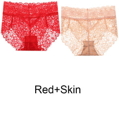 2pcs/Pack Women Lingerie Sexy Lace Panties Mid Waist Soft Underpants Transparent Ultra Thin Underwear Briefs