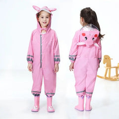 Baby Boy Girl Hooded Raincoat Jumpsuit Child Cartoon One-Piece Rain Gear Suit Kid Waterproof Rain Clothing 2-8Y