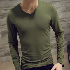 Men Shirt Long Sleeve Men's Clothing Solid Color Pullover Sweatshirt V Neck Slim Male Casual Base Shirt Autumn 2021