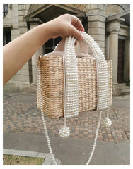 פניני חוף תיק נשים 2020 קיץ חדש אלגנטי ארוג חרוזים קש תיק נשי בוהמיה סרוג גדול Tote תיק חופשה מזדמן