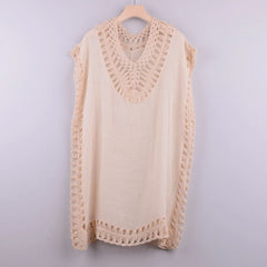 Bestickte Strandkleider für Damen, Tunika, Strandkleid, einfarbige Bluse, Strandbekleidung, Bikini mit Spitze, Netzmuster, Wickelkleid, schwarzes Strandkleid