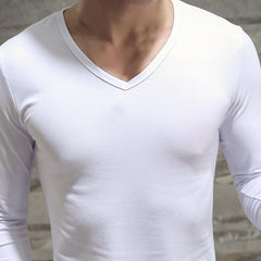 Men Shirt Long Sleeve Men's Clothing Solid Color Pullover Sweatshirt V Neck Slim Male Casual Base Shirt Autumn 2021