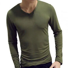 Men Shirt Long Sleeve Men's Clothing Solid Color Pullover Sweatshirt V Neck Slim Male Casual Base Shirt Autumn 2021