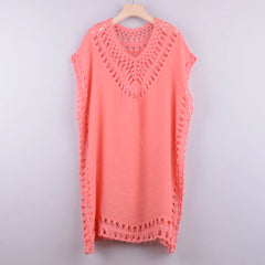 Bestickte Strandkleider für Damen, Tunika, Strandkleid, einfarbige Bluse, Strandbekleidung, Bikini mit Spitze, Netzmuster, Wickelkleid, schwarzes Strandkleid