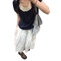 Small Shirt Lace Stitching Elastic Waist Lace Skirt - kinko