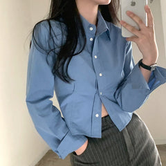 Waist-tight Slimming And Short Long-sleeved Shirt Women's Lapel Shirt - kinko