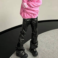 Black Coated Shiny Patent Leather Skinny Jeans - kinko