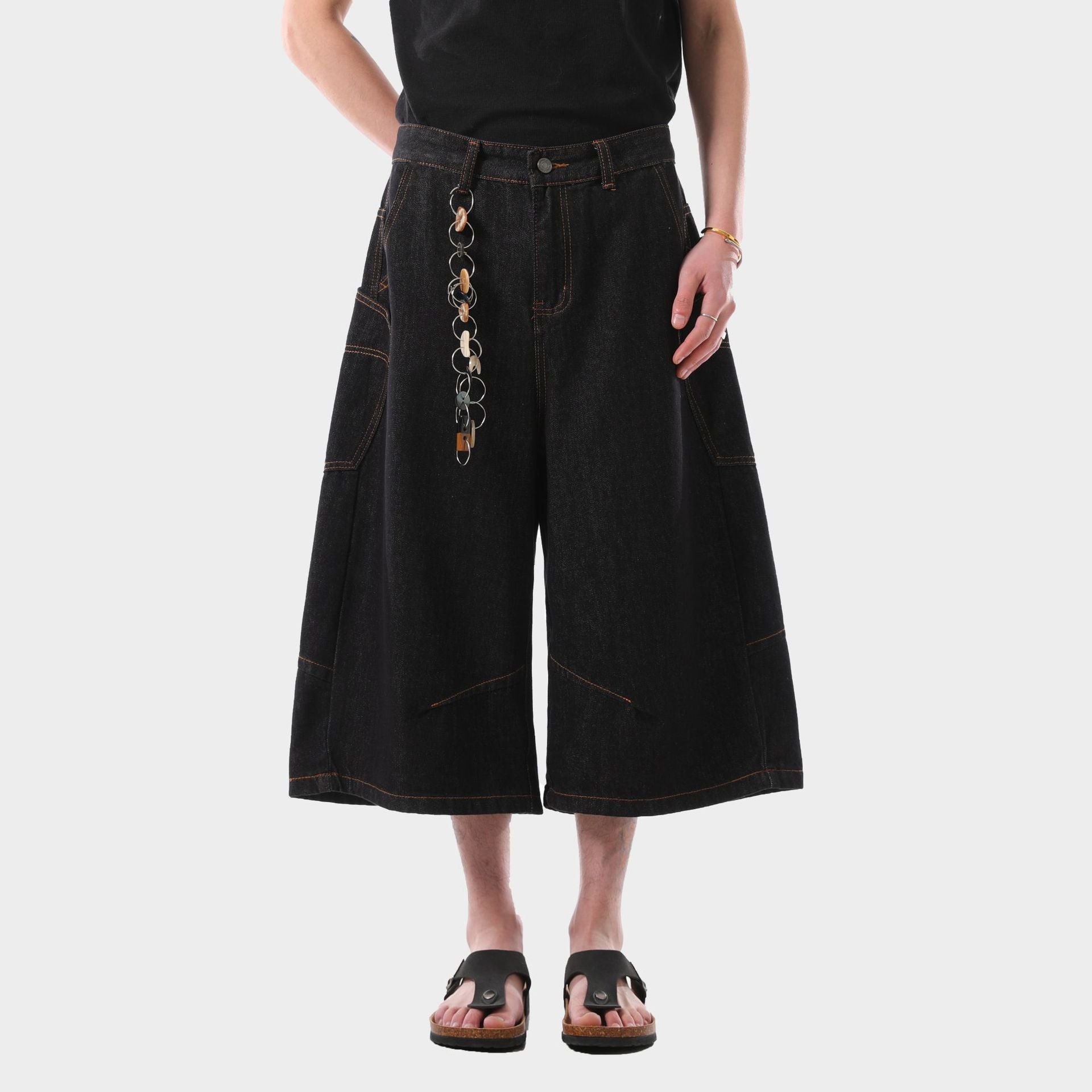 Retro Washed Side Pocket Denim Cropped Pants Men - kinko