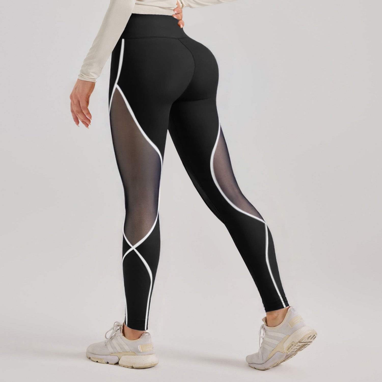 Women's Color Matching Mesh European And American High Waist Yoga Pants - kinko