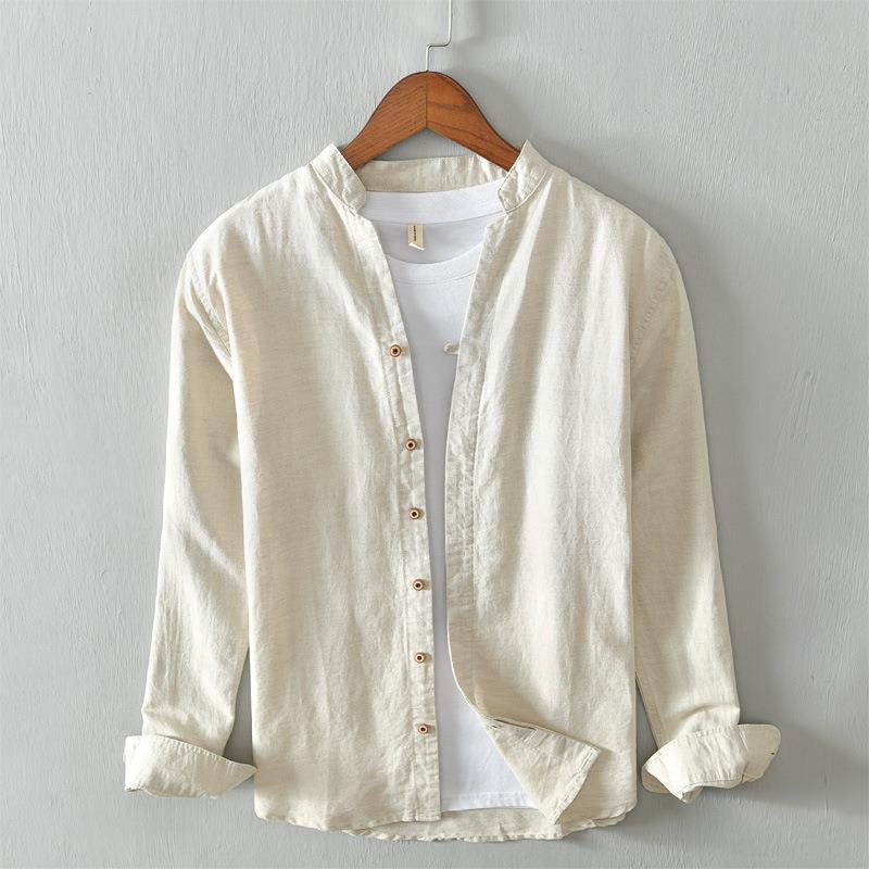 National Plain Casual Long Linen Sleeves Shirt - kinko