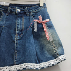 Lace Lace Band Bow High Waist Slimming A- Line Skirt - kinko