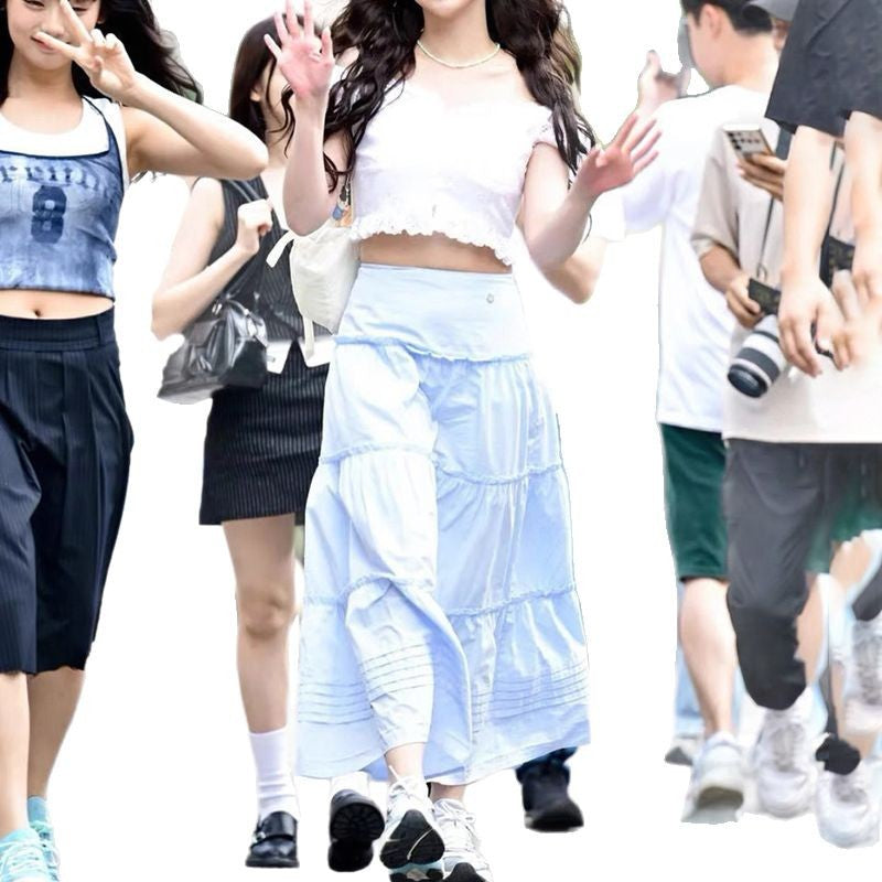 Women's High Waist Stitching A- Line Skirt - kinko