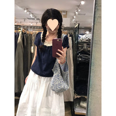 Small Shirt Lace Stitching Elastic Waist Lace Skirt - kinko