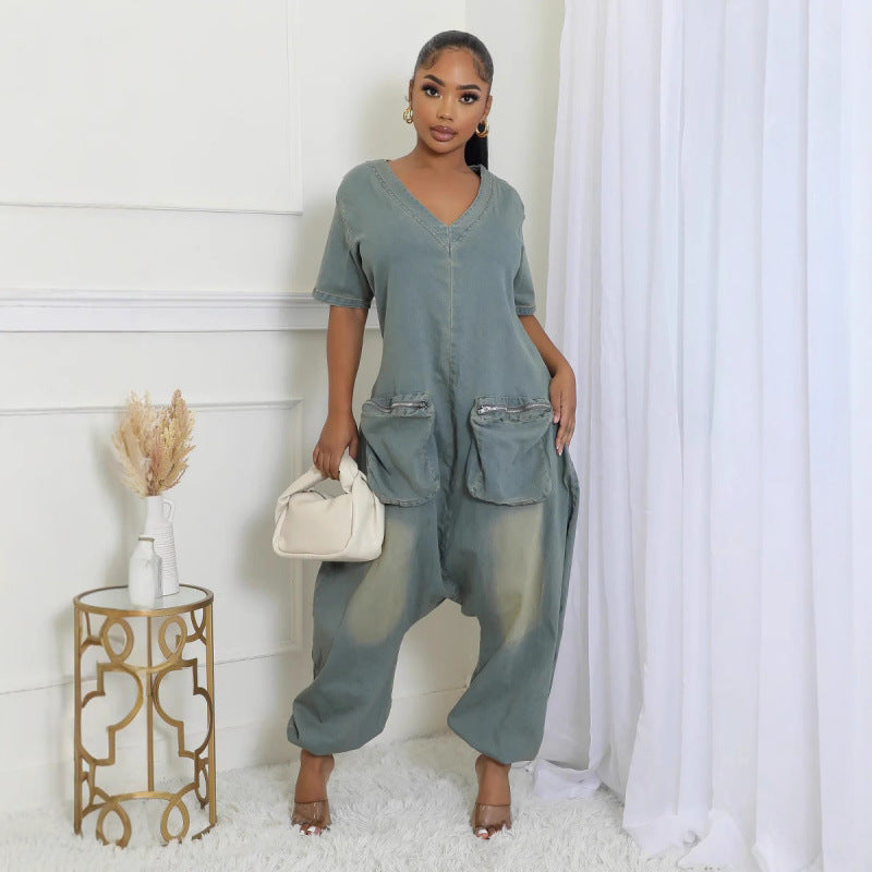 Women's Loose Crotch Jumpsuit Retro Personality - kinko