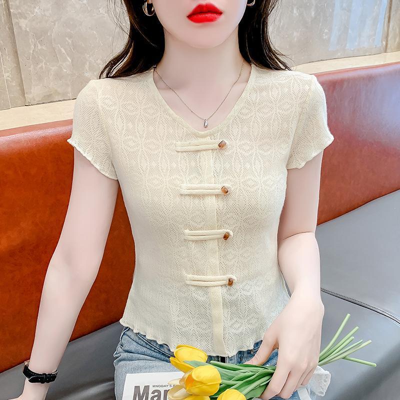 Hollow Out Short Sleeved Chinese Style New Chinese Style Top - kinko