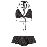 Women Clothing Vacation Swimsuit Sexy Sexy Polka Dot Print Tied Lotus Leaf Split Bikini Two Piece Sets