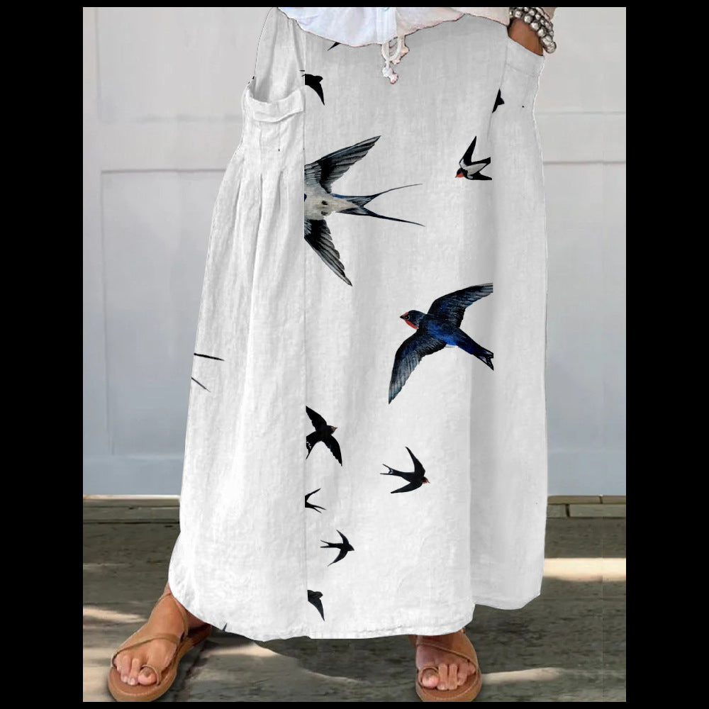 Women's Loose Versatile Pocket 3D Printed Midi Skirt - kinko