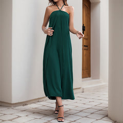 Vacation Casual Solid Color Long Halter Jumpsuit - kinko