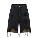 High-grade RO Style Cropped Pants Men's Street Washed Broken Denim Middle Pants Straight - kinko