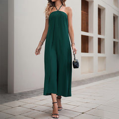 Vacation Casual Solid Color Long Halter Jumpsuit - kinko