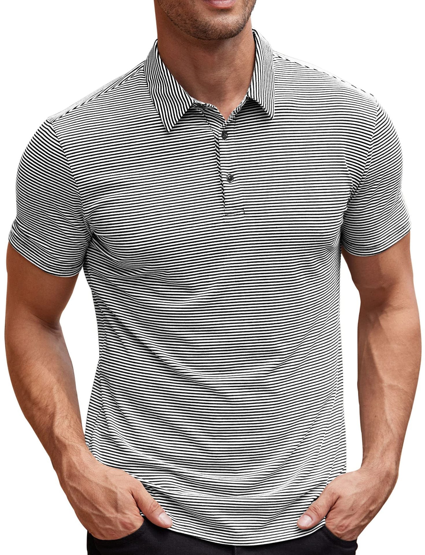 Contrast Color Striped Short Sleeve Men's Summer Loose Lapels - kinko