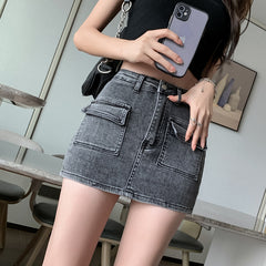 Retro Style Hot Girl Sheath Denim Skirt High Waist Elastic Slim Fit - kinko