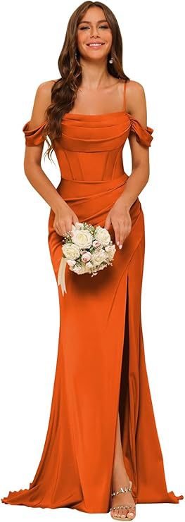 Off-the-shoulder Satin Bridesmaid Corset Ball Gown - kinko