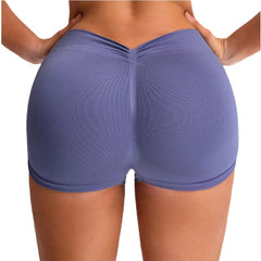 Nahtlose, gestrickte Sport-Yoga-Shorts in Pfirsichfarben, schnelltrocknend und atmungsaktiv, mit Hüftlift- und Bauchformungseffekt