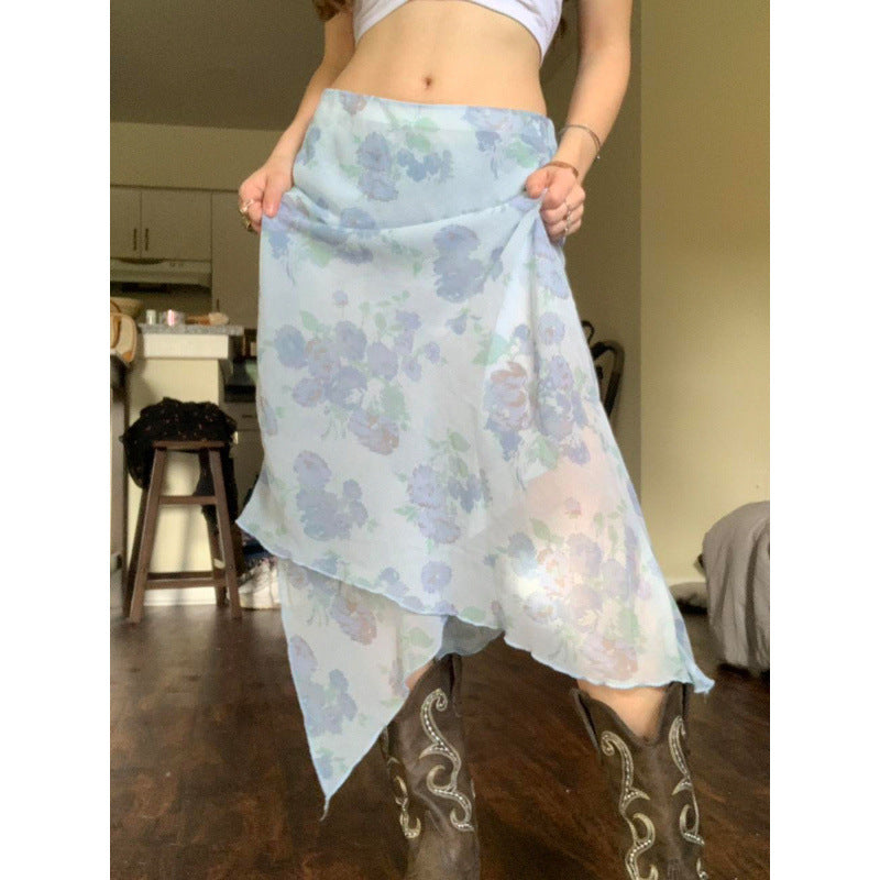 Sneaky Design Floral Flounce Irregular Long Dress - kinko